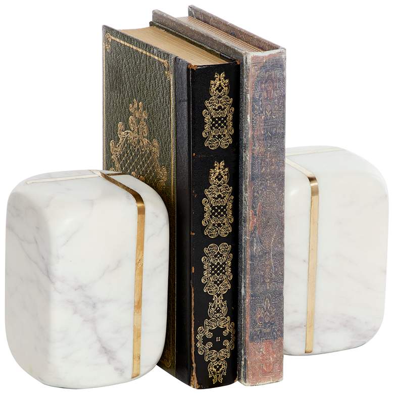 Cubed White Marble Bookends Set of 2 more views