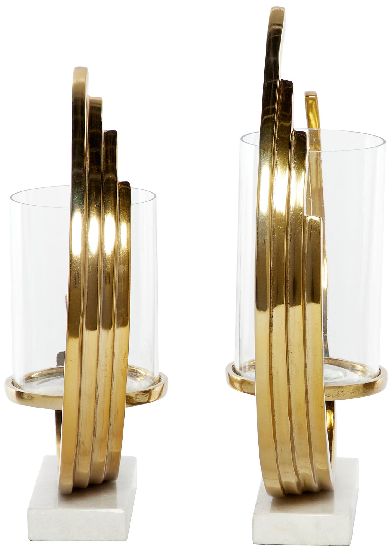 Circular Gold Metal Pillar Candle Holders Set of 2 97J16 Lamps Plus