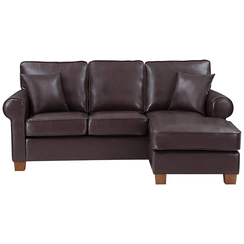 Rylee Cocoa Faux Leather L-Shaped Sectional Sofa w/ Pillows more views