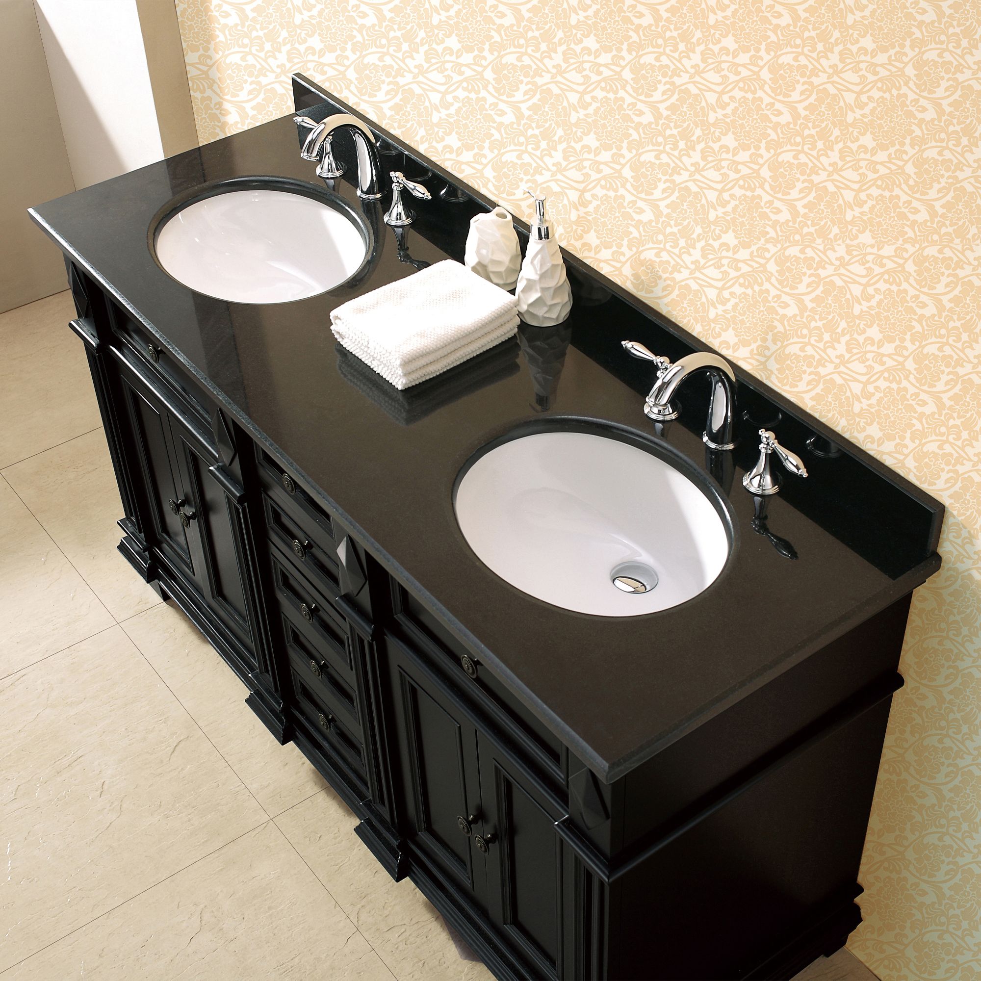 Essex 60" Wide Antique Black 4Door Double Sink Vanity 97R24 Lamps