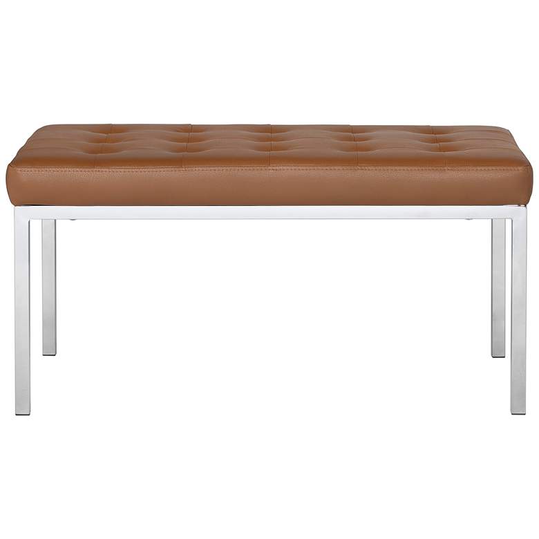 Image 7 Lintel Caramel Light Brown Bonded Leather Tufted Bench more views