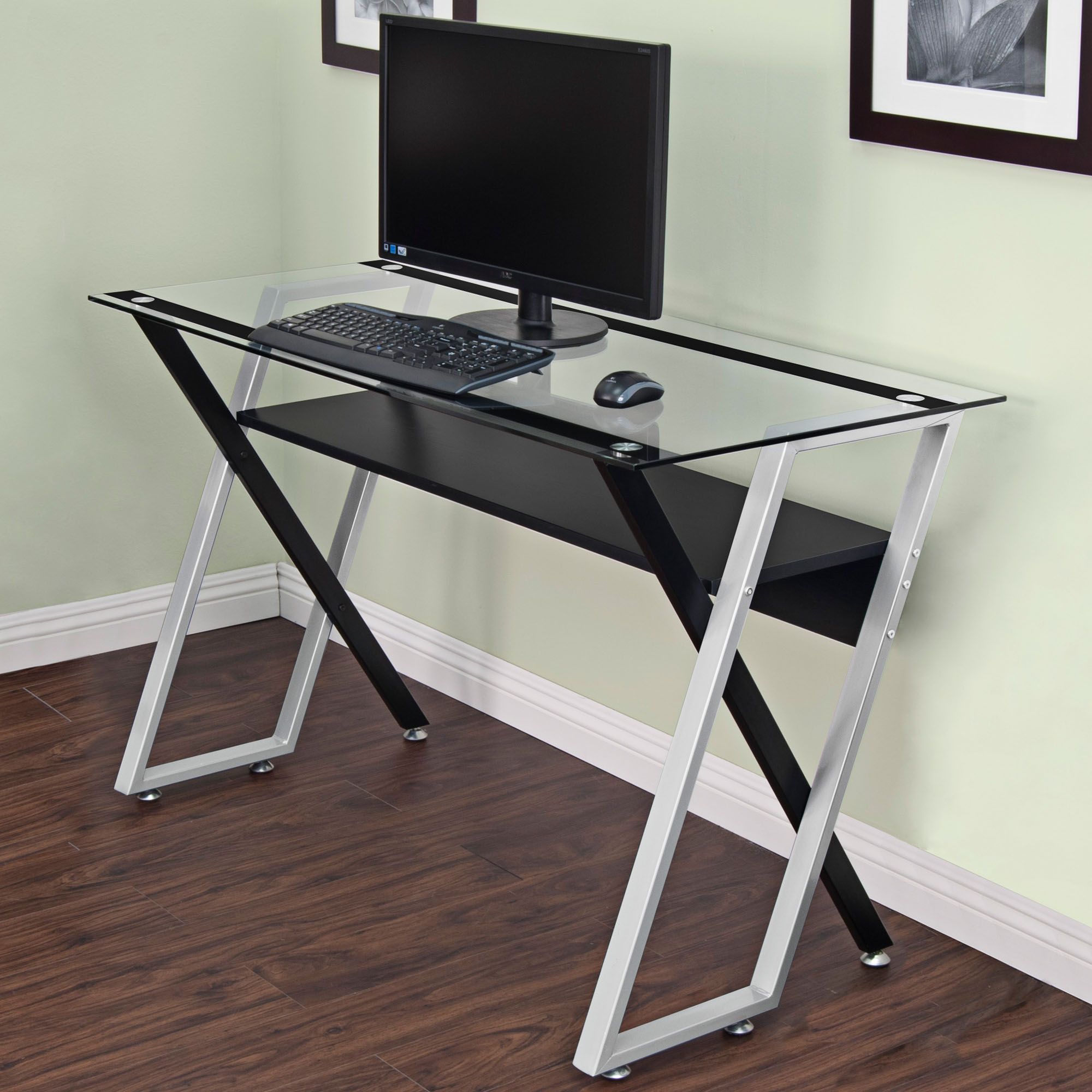 Colorado 47" Wide Black and Silver Modern Office Desk 9D916 Lamps Plus