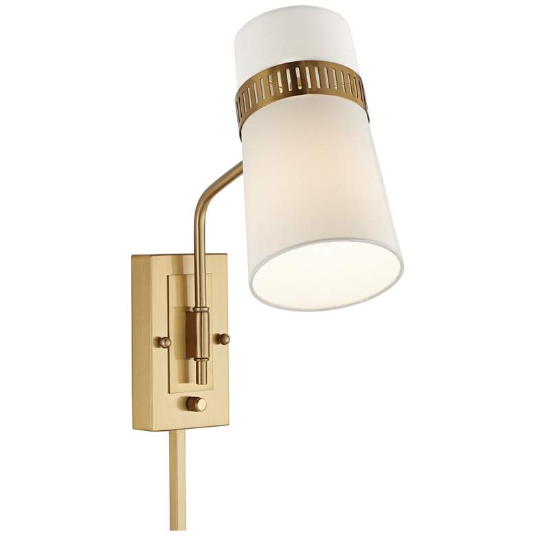 Image 7 Possini Euro Cartwright Antique Brass Plug-In Wall Lamp with Cord Cover more views