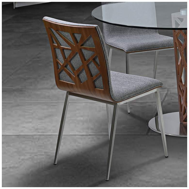 Image 2 Crystal Gray Fabric Dining Chair with Walnut Back Set of 2 more views