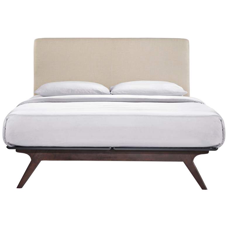 Tracy Beige Fabric Cappuccino Queen Platform Bed more views