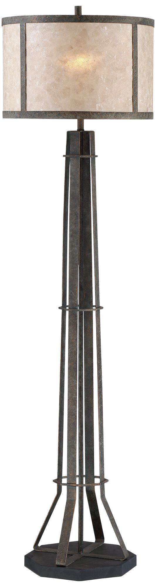 Winston Textured Bronze Industrial Floor Lamp Mica Shade 9M654