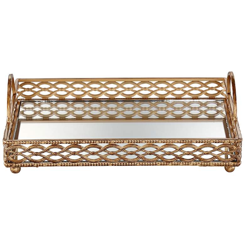 Magot 16&quot; Wide Antique Gold Mirrored Tray more views