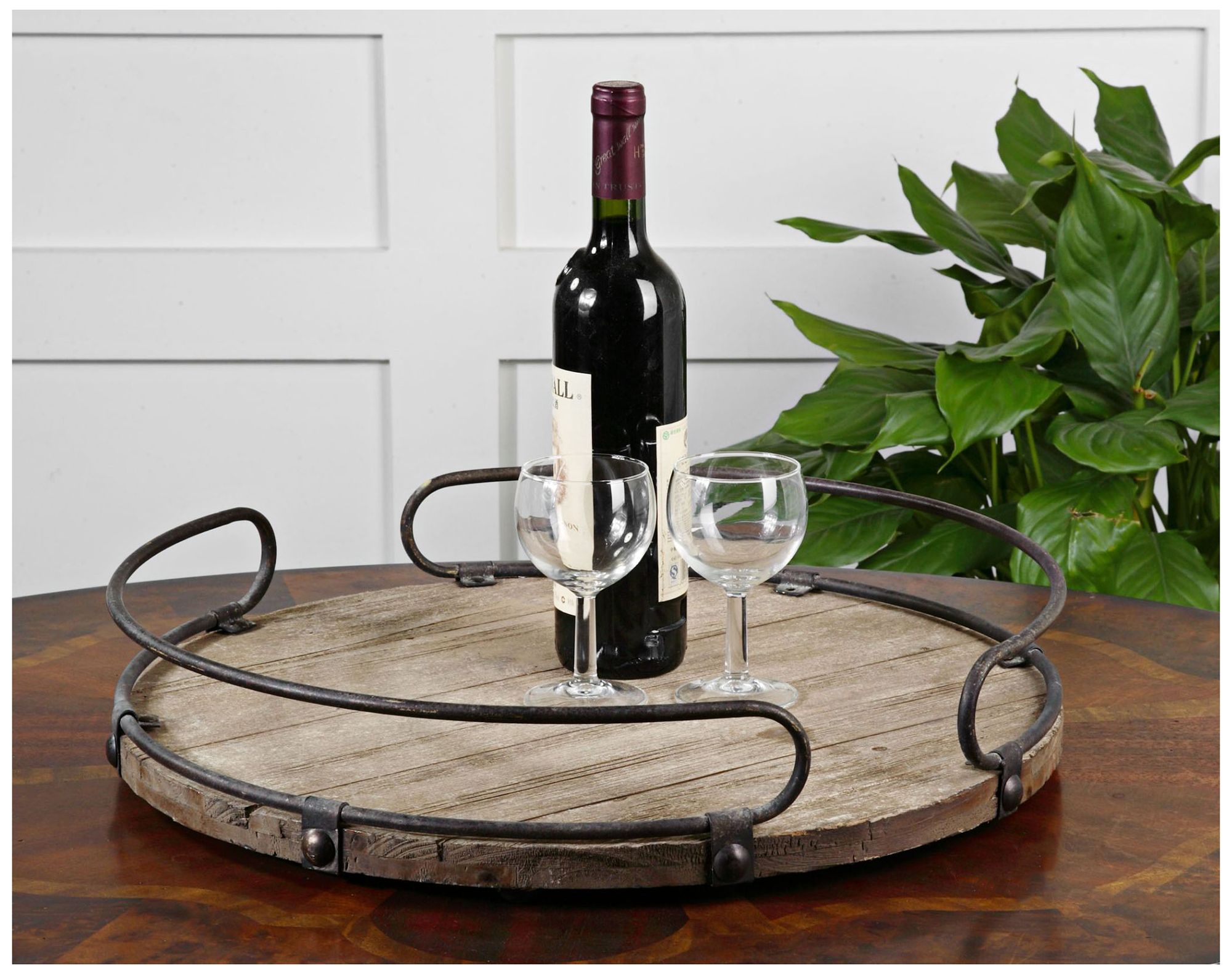 Uttermost Acela Natural Wood and Metal Round Tray