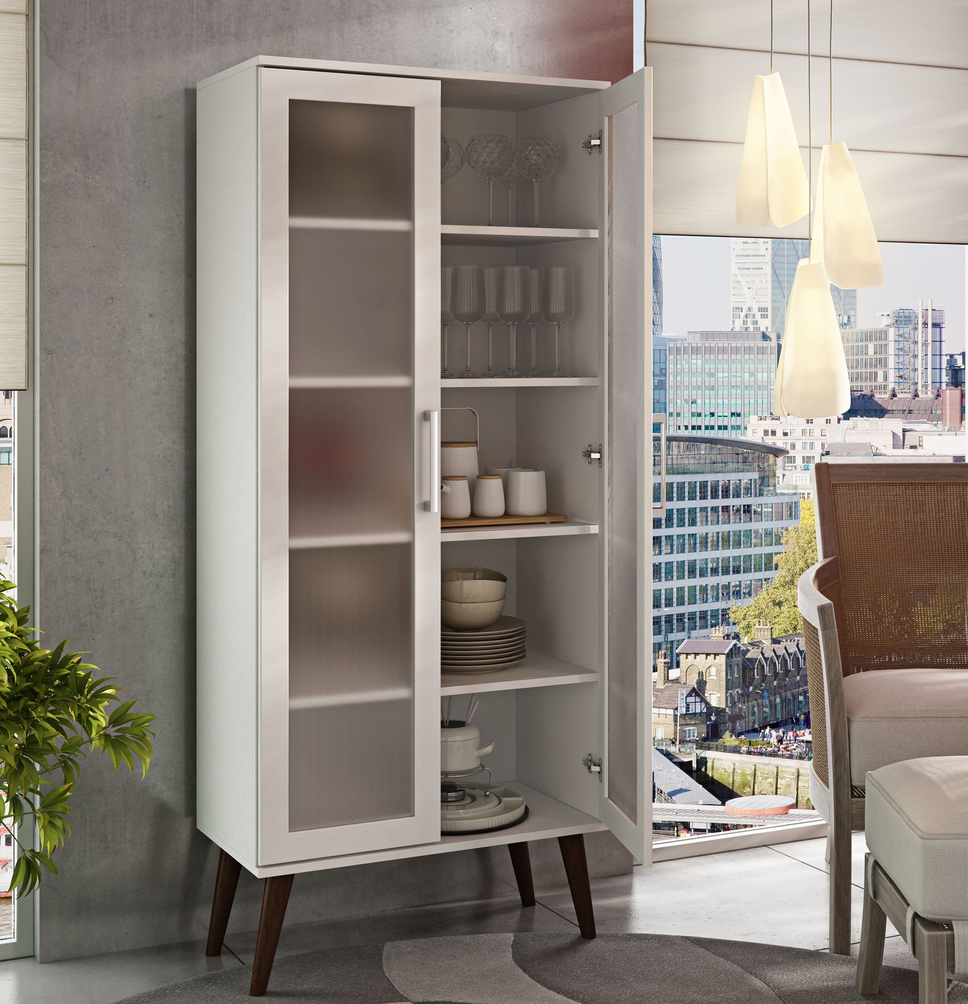 Serra 2.0 White Wood 2-Door Bookcase with Splayed Legs