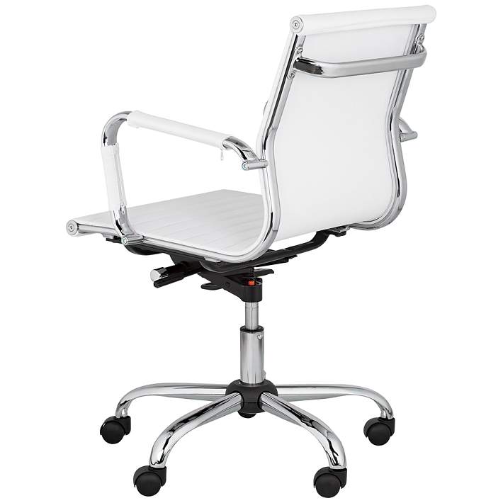 Serge White Low Back Swivel Office, White Leather And Chrome Office Chair