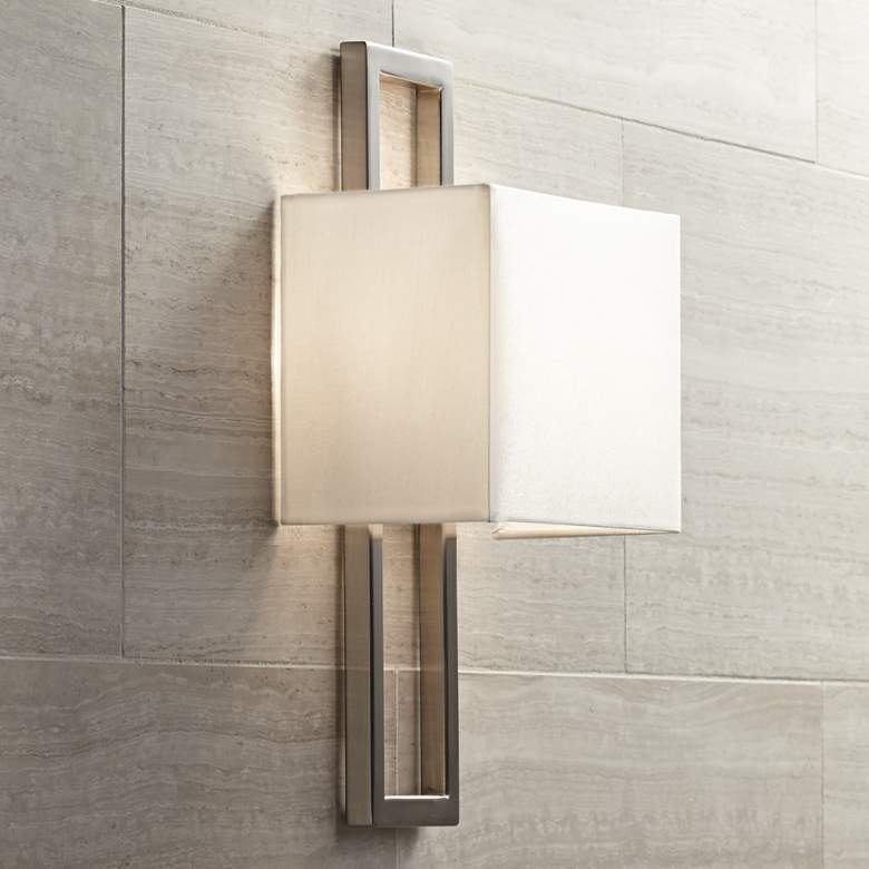 Possini Euro Modena 15 1/2&quot; High Brushed Nickel Rectangle Wall Sconce more views