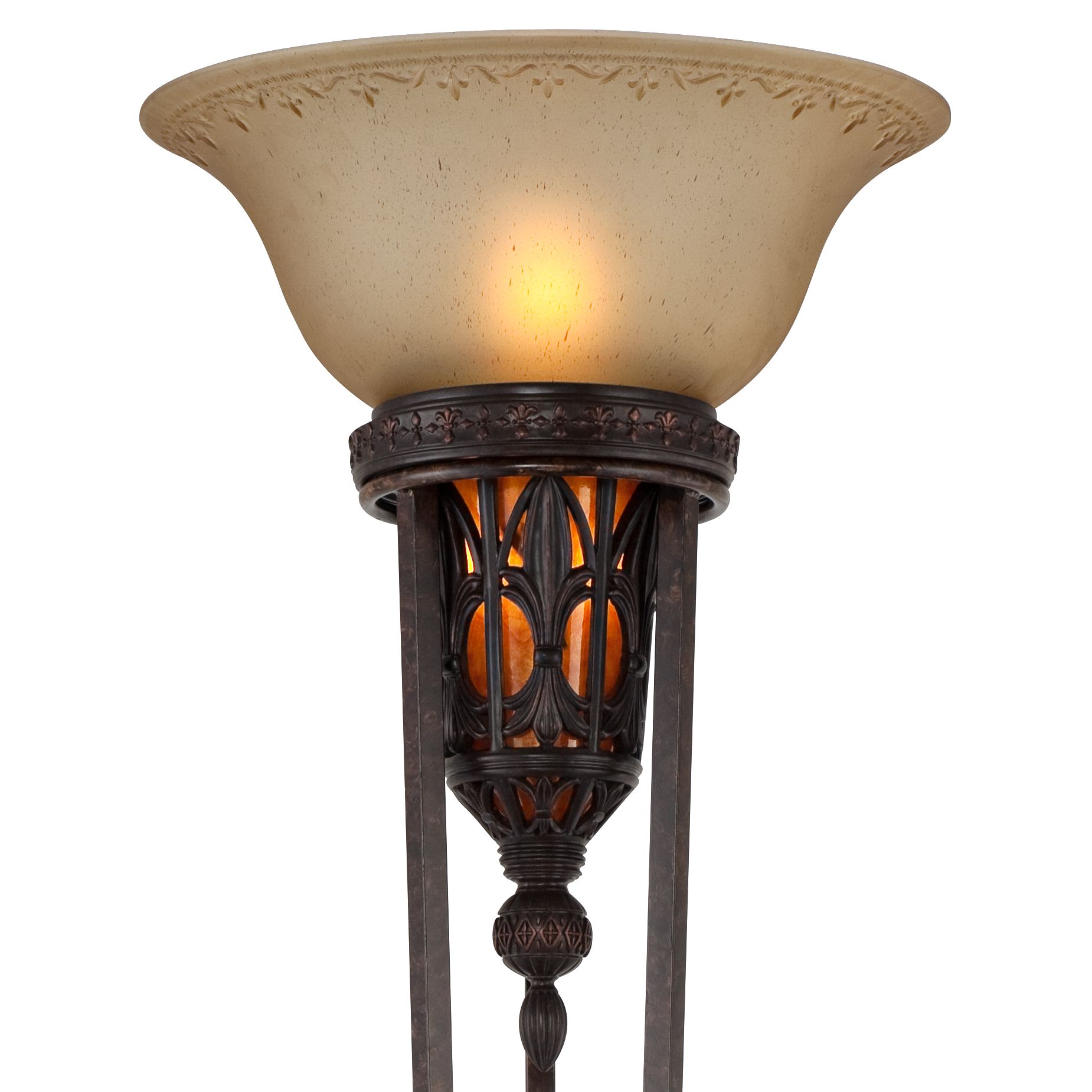 FleurdeLis Champagne Glass and Bronze Torchiere Floor Lamp T3887