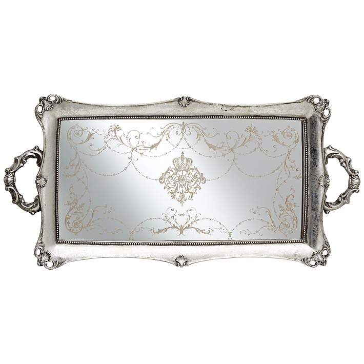Wide Silver Mirrored Decorative Tray, Mirrored Gold Decorative Tray