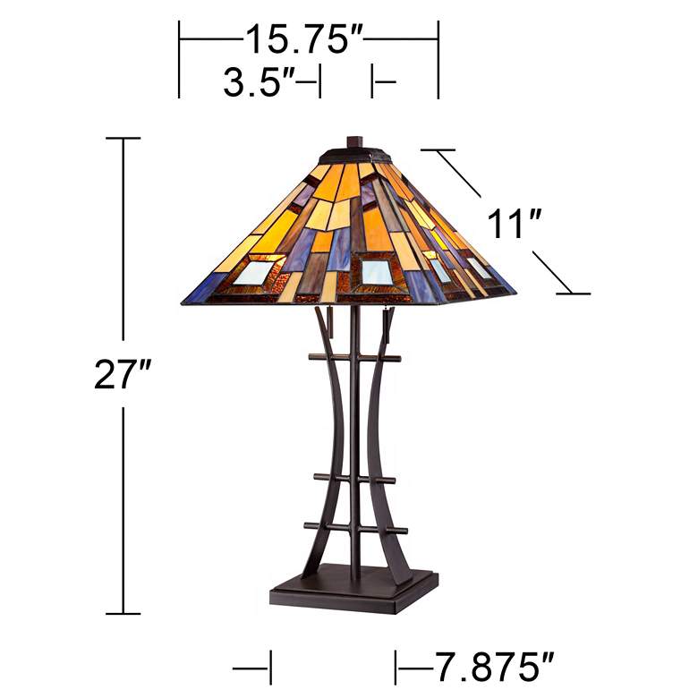 Image 7 Jewel Tone Tiffany-Style Art Glass Iron Base Table Lamp more views