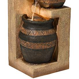Stoneware Bowl and Jar 46&quot; Indoor-Outdoor Rustic Fountain with Light more views
