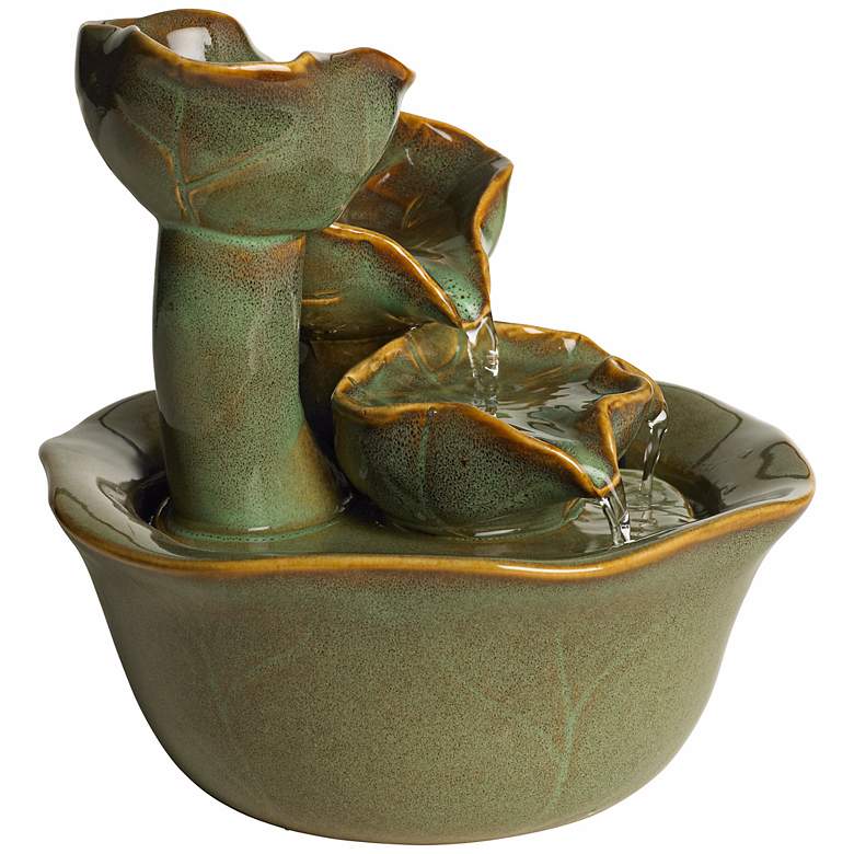Image 4 Organic Water Lily Ceramic 8" High Tabletop Fountain more views