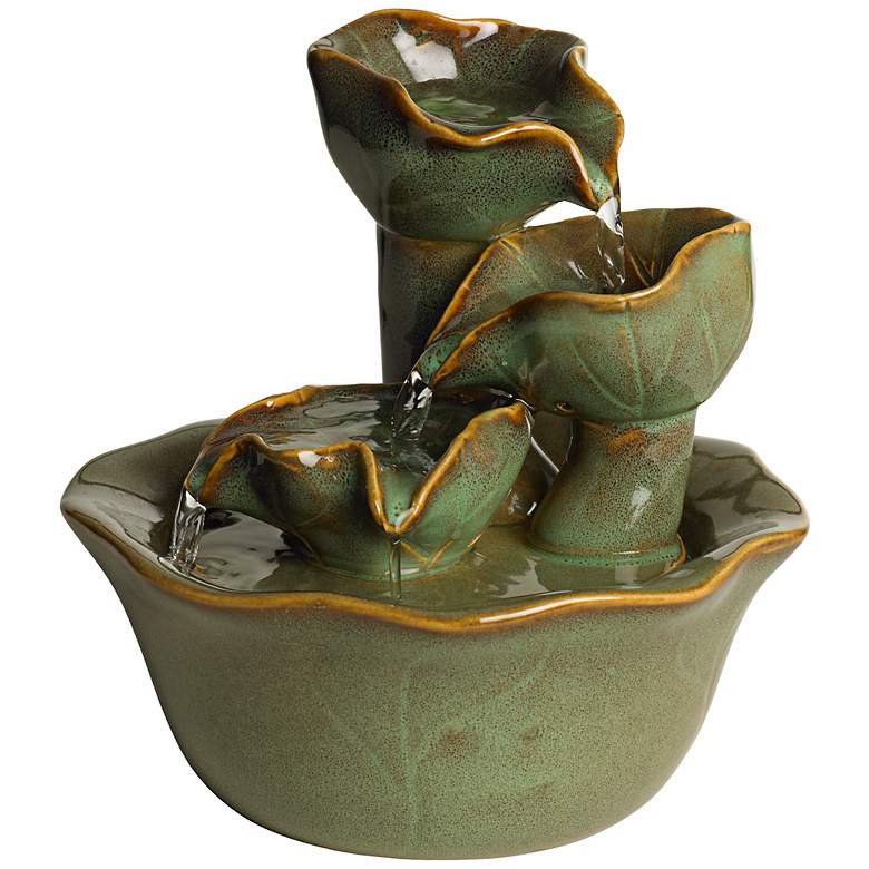 Image 5 Organic Water Lily Ceramic 8" High Tabletop Fountain more views