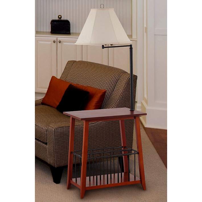 Bronze Swing Arm Floor Lamp End Table, Side Table With Swing Arm Lamp