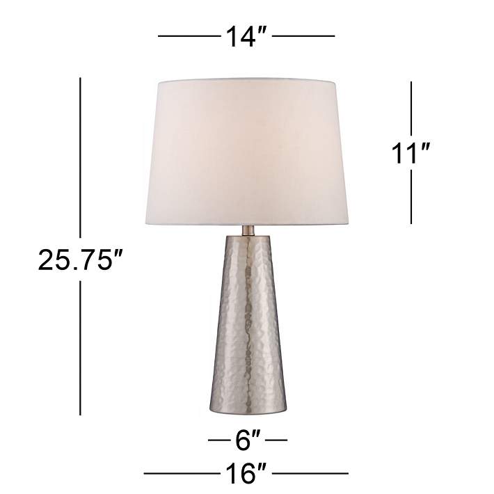 Silver Leaf Hammered Metal Cylinder, Large Hammered Silver Table Lamp Living Room