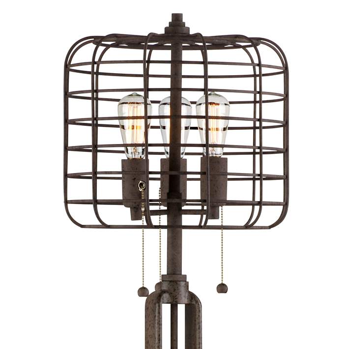 Industrial Cage Bronze Floor Lamp With, Edison Style Caged Table Lamp